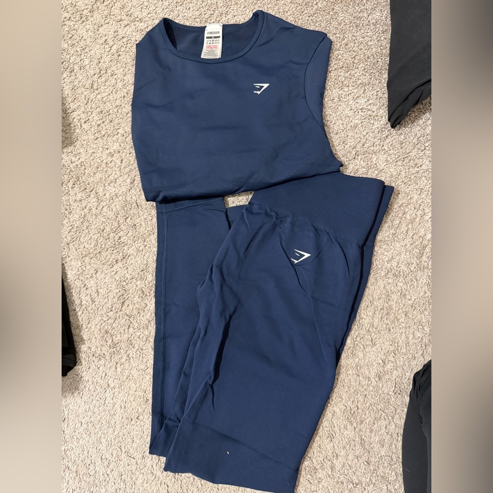 Gymshark Deep Navy Seamless Workout Set - Logo Leggings & Top